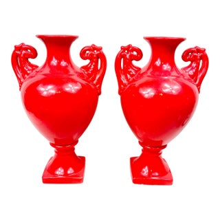 Vintage Style Red Urns-a Pair For Sale