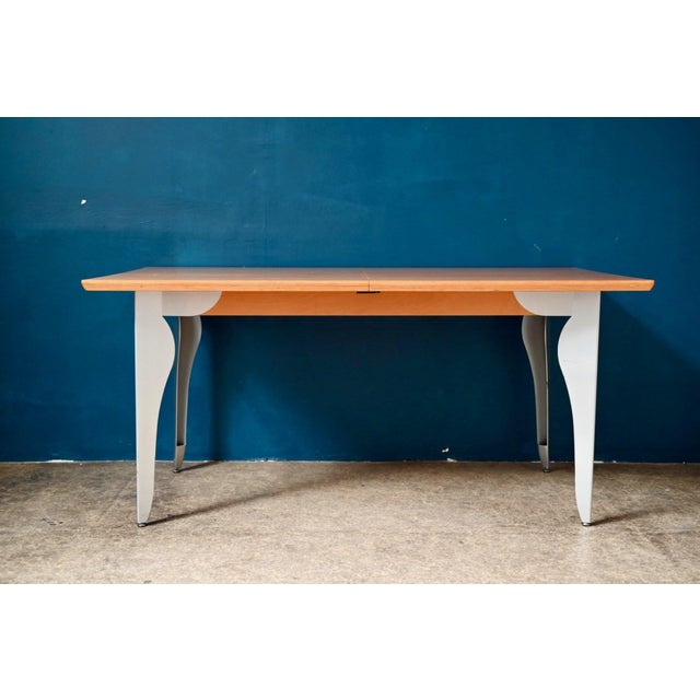 Extendable Table with Bent Steel and Light Wood Legs, 1990s For Sale - Image 4 of 18