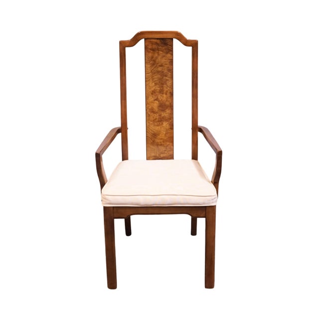 Hollywood Regency Thomasville Tokaido Collection Burled Walnut Asian Modern Dining Arm Chair 10821-813-814 For Sale - Image 3 of 11