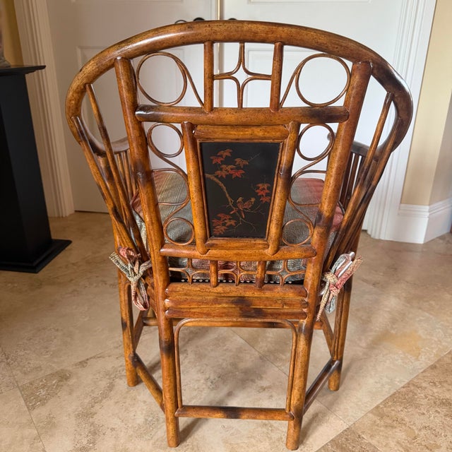 Rare Botanical Maitland-Smith Brighton Pavilion Burnt Bamboo Armchair – Mid-Century Chinoiserie For Sale - Image 9 of 12