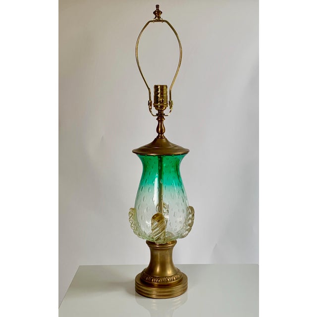 1940s Emerald Green Controlled Bubble Murano Table Lamp For Sale - Image 11 of 11