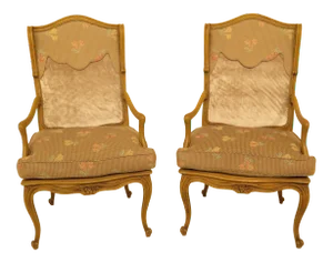 Vintage Mid Century French Style Paint Decorated Arm Chairs- A Pair