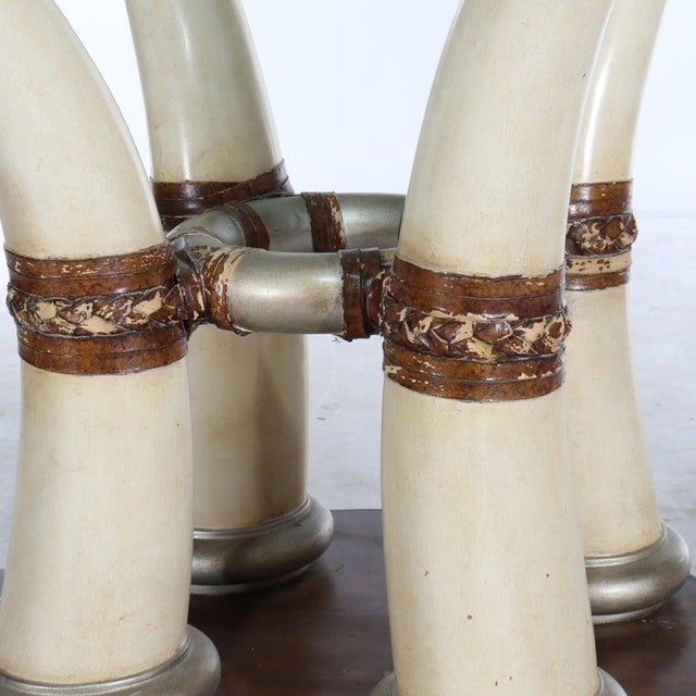 Exotic Vintage Carved Faux Elephant Tusk Glass Top Dining Table Unsigned Mid 20thC Measures - 30" x 70 1/4" x 70 1/4" A...