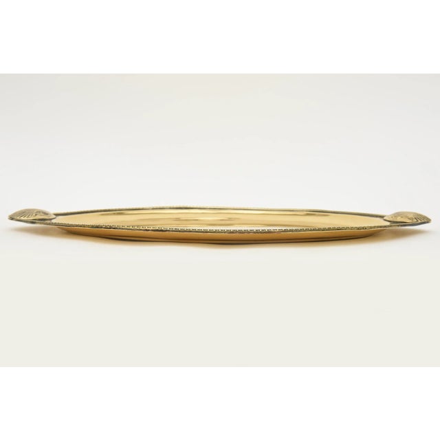 Vintage Brass Oval Tray With Shell and Braided Design Barware For Sale - Image 10 of 11