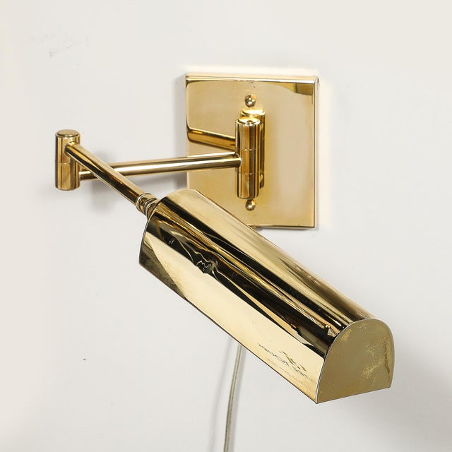 Mid-Century Modernist Hansen Retractable Brass & Metal Sconce by Metalarte For Sale In New York - Image 6 of 10