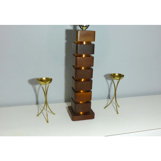 1950s Russel Wright Style Mid-Century Modern Stacked Maple and Spun Copper Lamp For Sale In Jacksonville, FL - Image 6 of 10