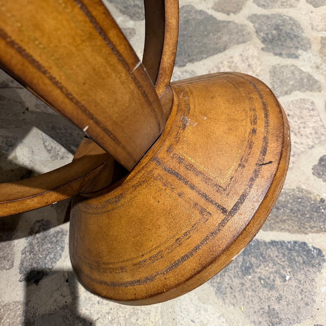 Round Leather Embossed Side Table Attributed Maitland Smith Art Deco Neoclassical For Sale - Image 9 of 15