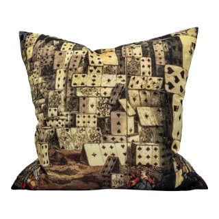 Fornasetti Style House of Cards Silk Down Throw Pillow For Sale