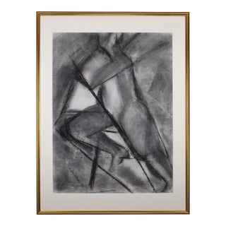 Large Vintage Abstract Cubist Charcoal Figure Study Drawing 1985 For Sale