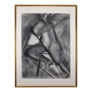Large Vintage Abstract Cubist Charcoal Figure Study Drawing 1985