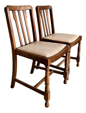 Vintage Oak Dining Chairs with Turned Legs, 1950s, Set of 2