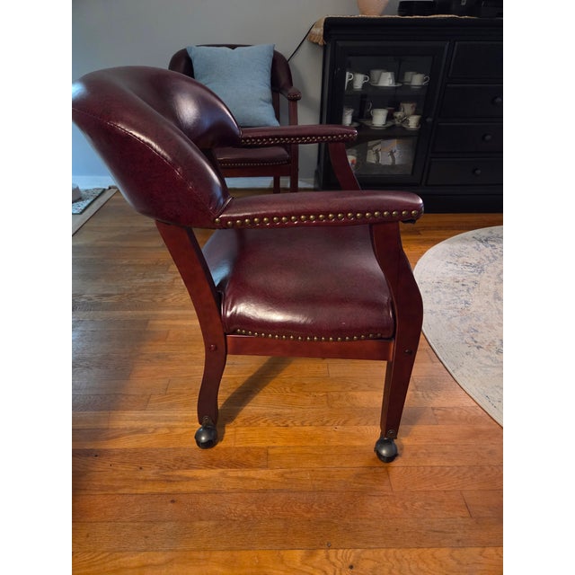 Burgundy Leathersoft Office Chair With Nail Accent on Casters for Mobility For Sale In Atlanta - Image 6 of 6