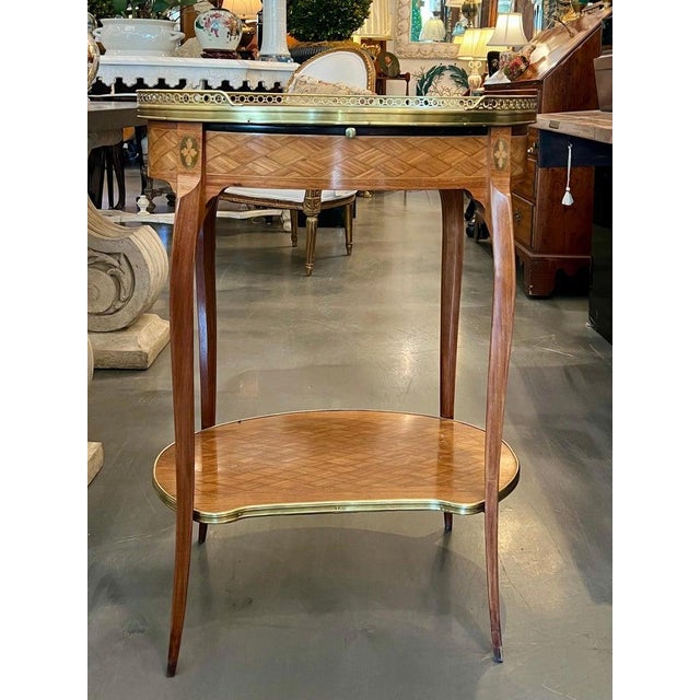19th Century French Louis XV-Style Marquetry Side Table For Sale - Image 9 of 13