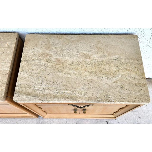 Italian Thomasville Nightstands Blonde Marble Tops Pair For Sale - Image 3 of 12