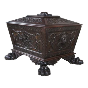 Early 19th Century Antique English Regency Carved Cellarette Cassone Wedding Casket Chest Trunk