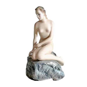 Small Ceramic Statue of the Little Mermaid on the Rock by Bertetti Torino