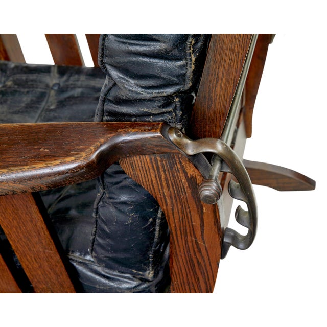 Antique Oak and Leather Rocking Chair, 1910 For Sale - Image 9 of 11