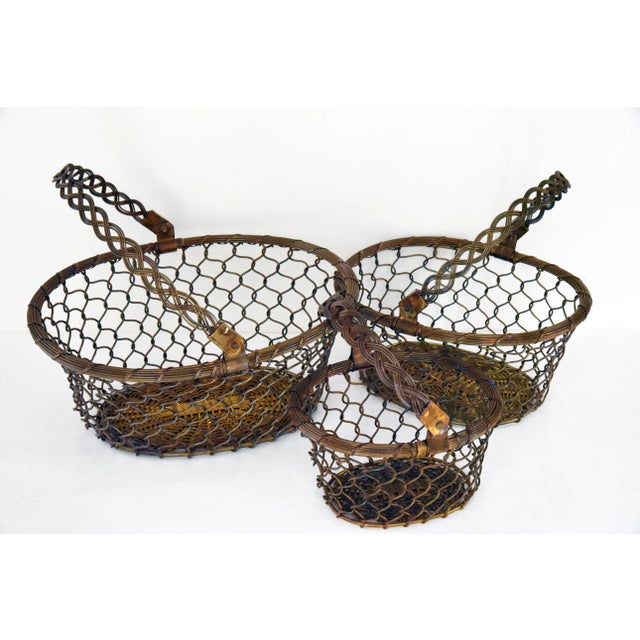 Vintage Solid Brass Woven Wire Nesting Baskets - Set of 3 For Sale - Image 4 of 9