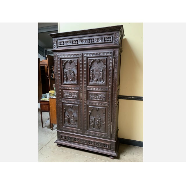 Brown Antique Wardrobe in Chestnut, 1880 For Sale - Image 8 of 11