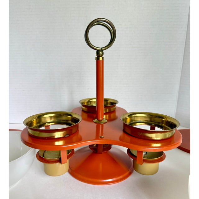 1960s Mid-Century Modern Space Age Rotating Condiment Server With Fire-King Milk Glass Bowls For Sale In Los Angeles - Image 6 of 11