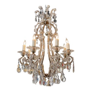 Antique Italian Beaded Crystal Chandelier with 6 Lights For Sale
