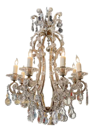 Antique Italian Beaded Crystal Chandelier with 6 Lights