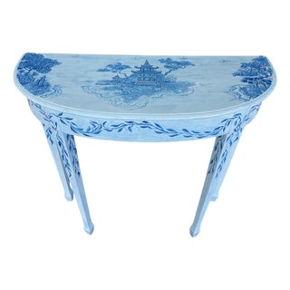 Vintage Italian Demi-Lune Chinoaserie Hand Painted Console. For Sale