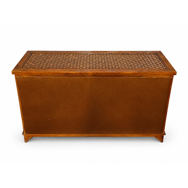 1980s Vintage Woven Rattan and Wood Credenza Sideboard For Sale - Image 4 of 11