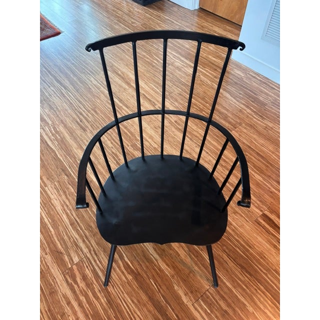 Set of 4 forged iron Windsor style dining chairs by Jerry Wallin of Wallin Forge. The forge is known for handcrafted,...