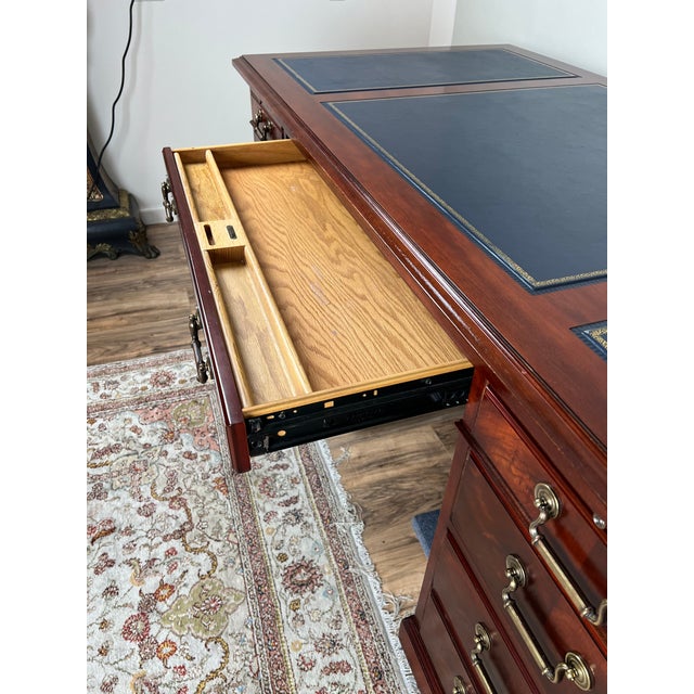 Wood Vintage Mahogany Executive Desk by Kimball Purportedly Formerly Belonging to the Ceo of MassMutual For Sale - Image 7 of 11
