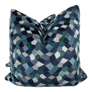 Kravet Couture "Modern Mosaic Velvet" in Peacock 22" Pillows-A Pair For Sale