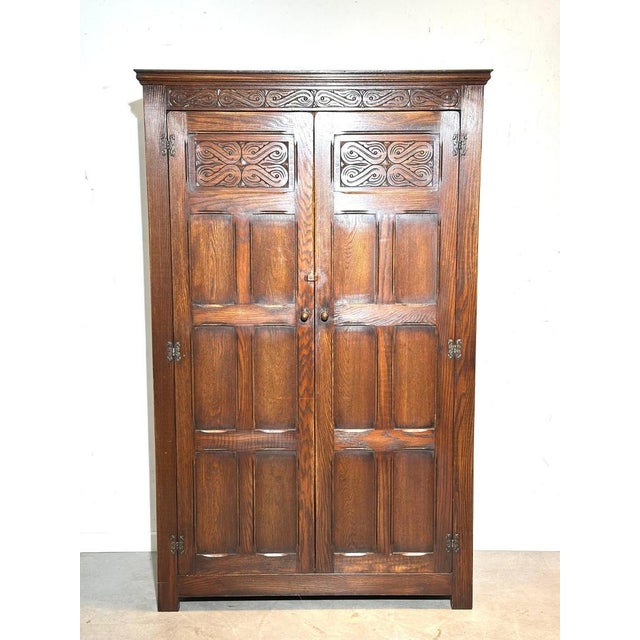 Antique Oak Wardrobe Cabinet For Sale - Image 6 of 6