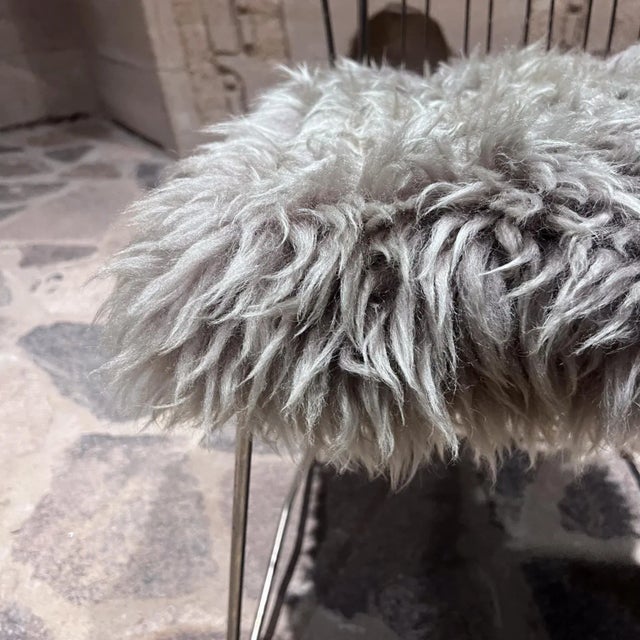 Folding Brass Side Chair Furry Gray Faux Lambskin For Sale - Image 9 of 12