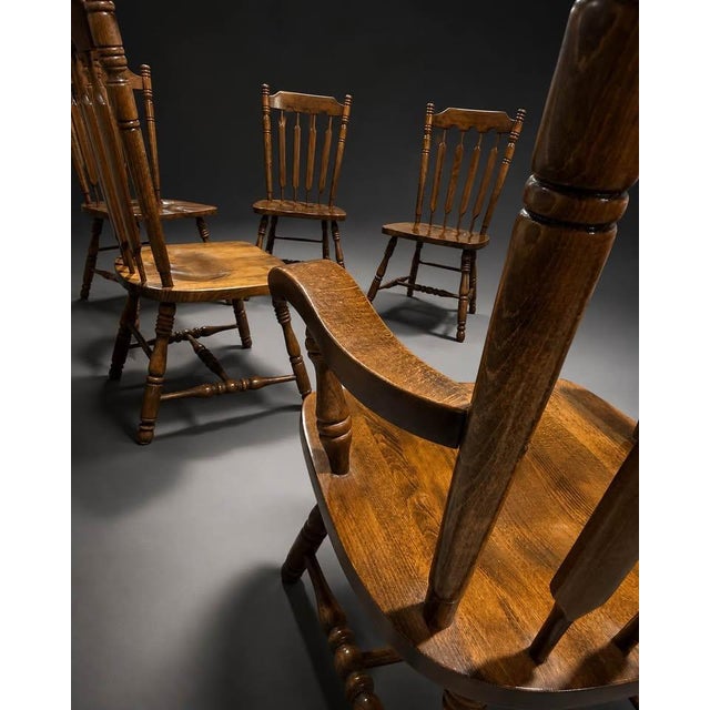 Brown Set of 6 Vintage Windsor Style Farmhouse Wood Dining Chairs For Sale - Image 8 of 10