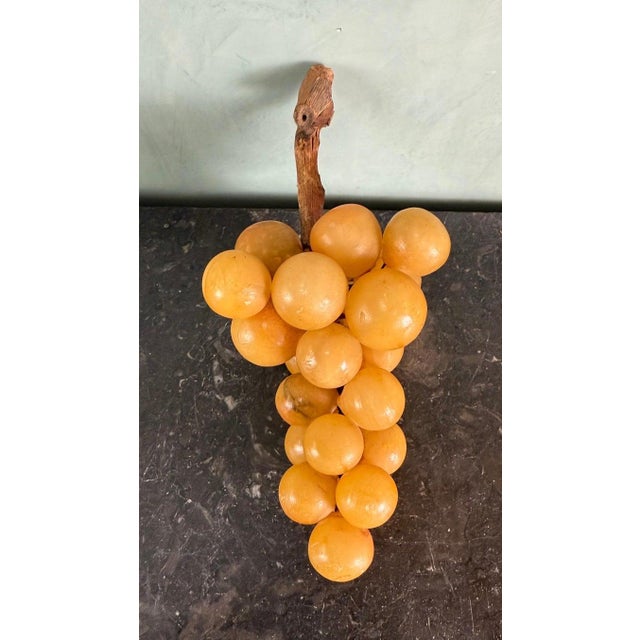 Rustic Vintage Carved Alabaster Grapes on Natural Wood Stem For Sale - Image 3 of 5