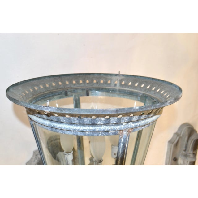 Metal Pair, Architectural Monumental Pagoda Style Outdoor Lantern Wall Lights Sconces For Sale - Image 7 of 13