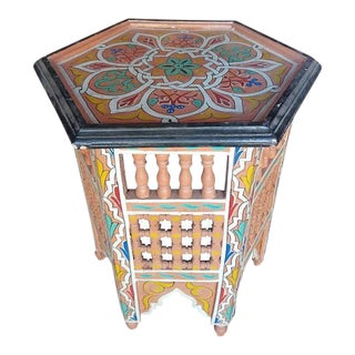 Salmon Color Hexagonal Hand-Painted Table For Sale