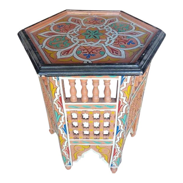 Salmon Color Hexagonal Hand-Painted Table For Sale