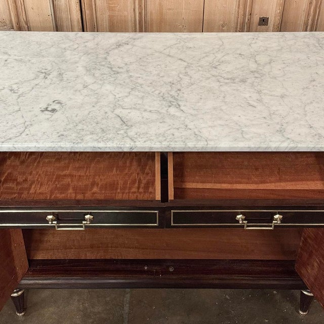 Antique Directoire Style French Mahogany Buffet With Carrara Marble Top For Sale - Image 17 of 18