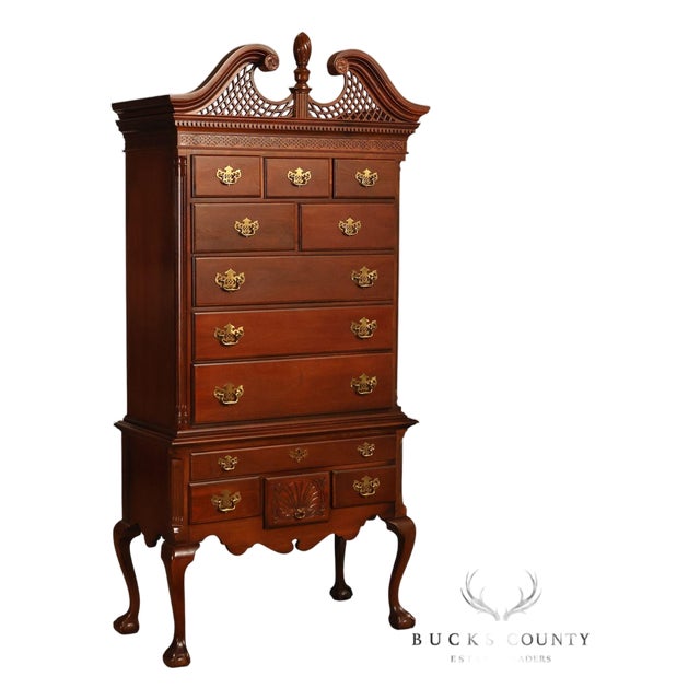 American Drew Traditional Chippendale Style Mahogany Highboy Chest on Chest Tall Dresser For Sale
