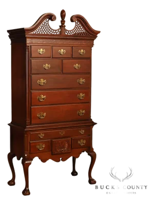 American Drew Traditional Chippendale Style Mahogany Highboy Chest on Chest Tall Dresser