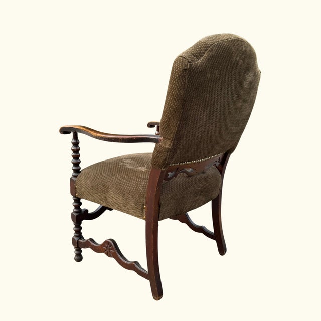 Brown 1930s Carved Armchair – Antique Wood Library Chair For Sale - Image 8 of 14