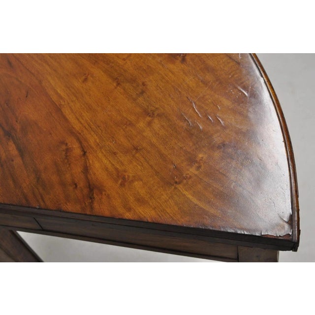 Antique Mahogany Demilune Flip Top Console Game Table With Hidden Drawer For Sale - Image 11 of 13