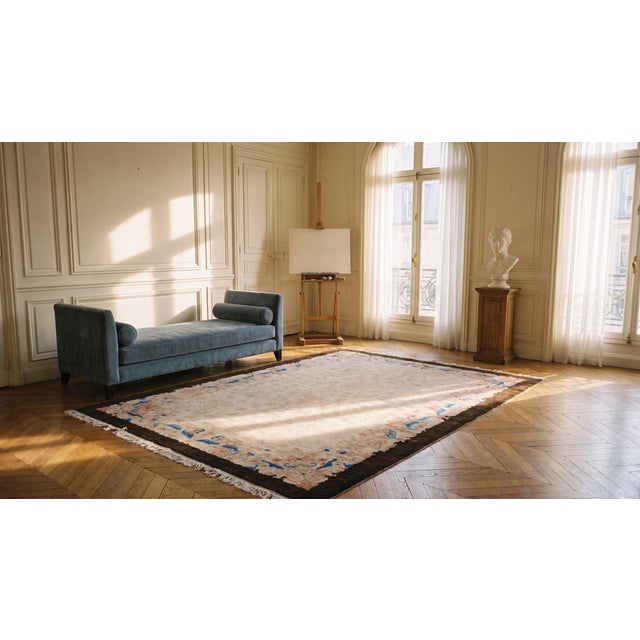 1920s Ivory Floral Antique Chinese Peking Carpet 6'1" X 8'8" Handknotted Wool Rug For Sale - Image 15 of 15