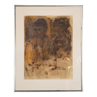 1960s Abstract Figurative Pastel Portrait Drawing, Framed For Sale