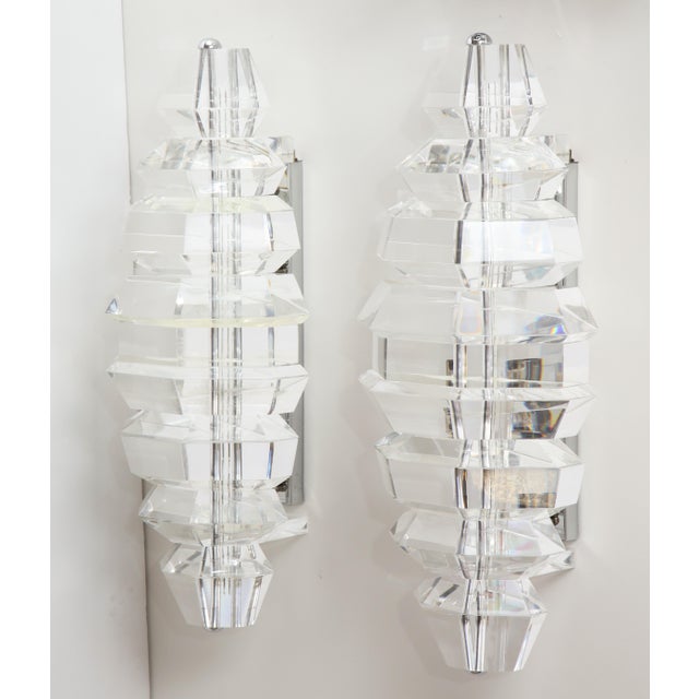 Modern 1980s Faceted Lucite Sconces - A Pair For Sale - Image 3 of 10