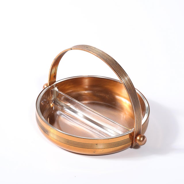 Metal Art Deco Copper & Glass Duplex Serving Dish Signed Chase For Sale - Image 7 of 14