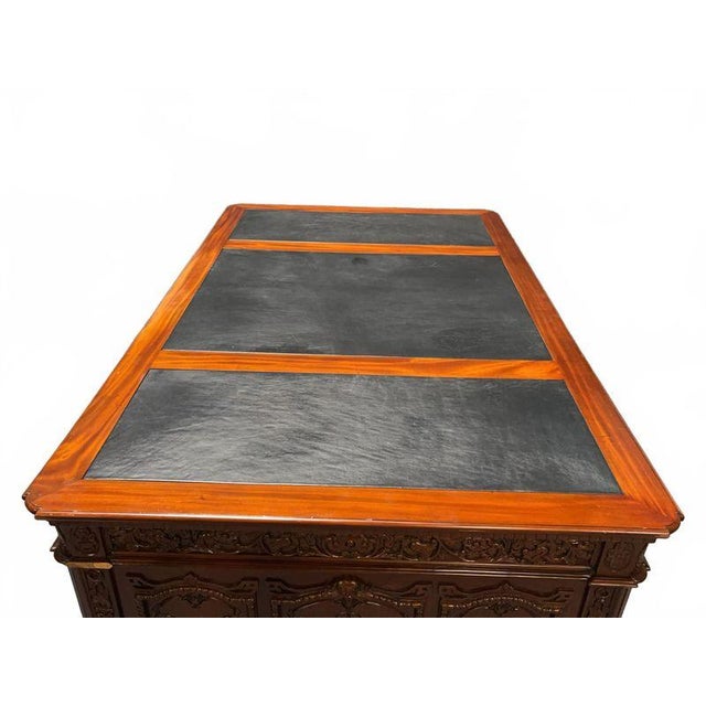 Red Solid Mahogany Wood Hand Carved Office Executive Large Resolute/President Desk For Sale - Image 8 of 12