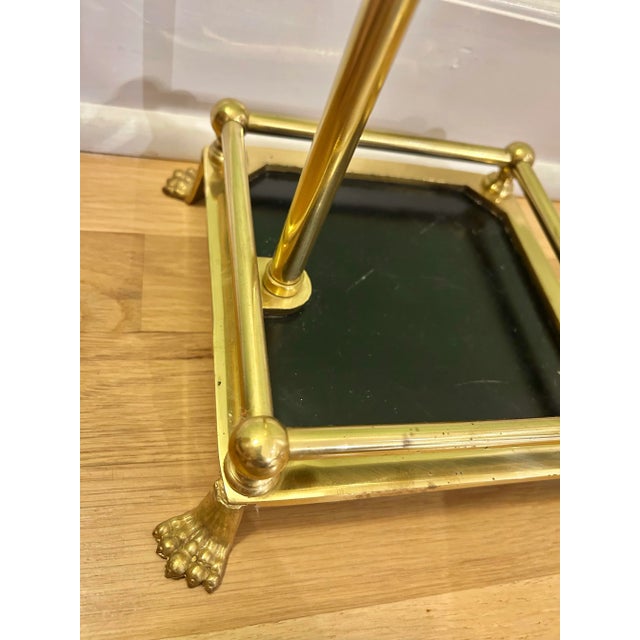 American 1970’s Colonial Revival Brass Fireplace Tools With Paw Foot Gallery Stand For Sale - Image 3 of 12