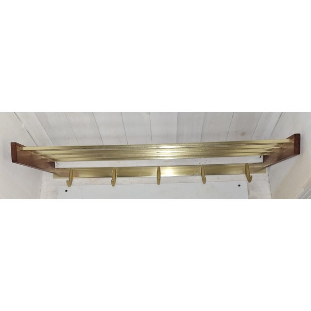 Vintage Wall-Mounted Coat Rack in Teak Wood and Gold-Anodised Aluminium, 1970s For Sale - Image 3 of 6